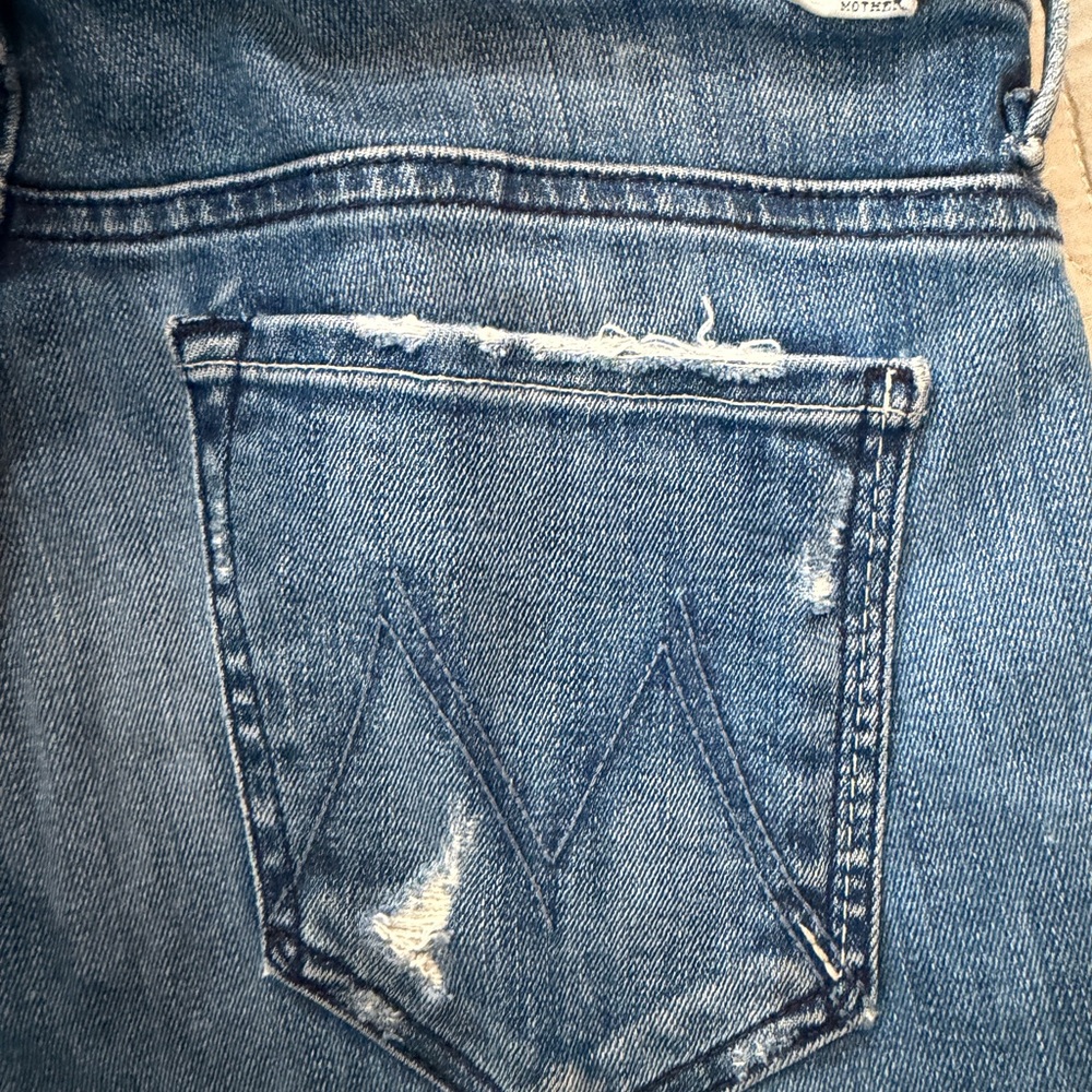 MOTHER Distressed Blue Flare Jeans - Picture 5 of 7